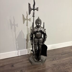 Vintage Cast Iron Knight Firplace tool set medieval Victorian made in Japan